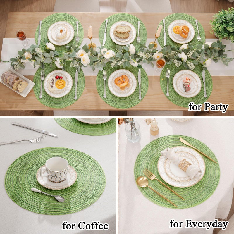 SHACOS Round Placemats Set of 4 Round Table Placemats Braided Cotton Place Mats 15 inch for Kitchen Dining Table Holiday Party (Mixed Color Pea Green, 4) - Image 5